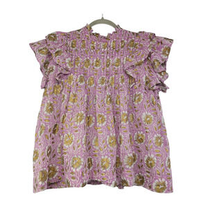 Oliphant Women's Pintuck Ruffle Blouse Top Haveli Rose Size Large